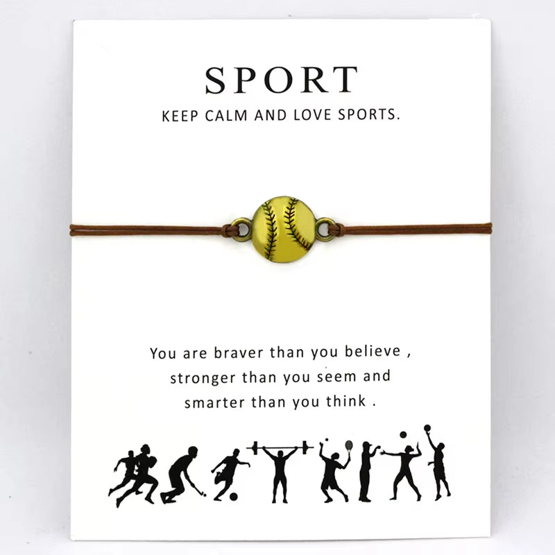 Baseball Softball Football Sports Bracelets Key Lucky Horseshoe Charms Love Lock Adjustable Jewelry Women Men Boys Unisex Gift