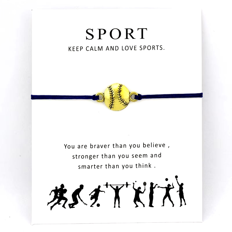 Baseball Softball Football Sports Bracelets Key Lucky Horseshoe Charms Love Lock Adjustable Jewelry Women Men Boys Unisex Gift