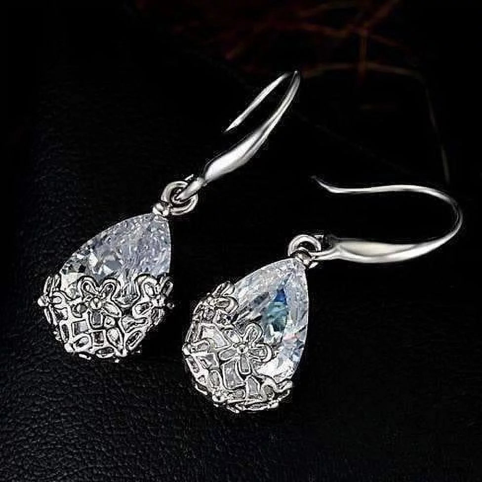 18K Gold Plated Stunning Infused Diamond Dust 6Ctw Crystal Dangling Earrings Basket with Flowers Design for Woman Special Occasion