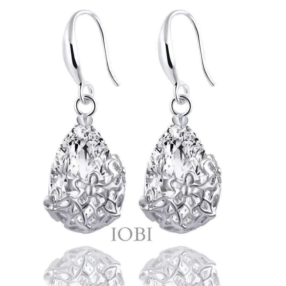 18K Gold Plated Stunning Infused Diamond Dust 6Ctw Crystal Dangling Earrings Basket with Flowers Design for Woman Special Occasion