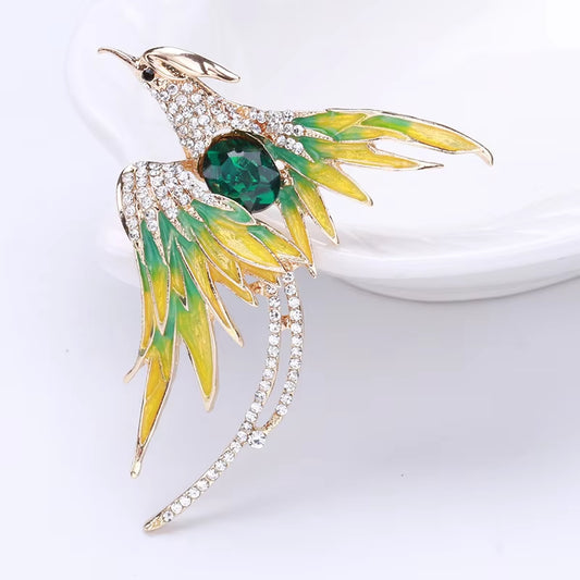 Luxury Vintage Rhinestone and Enamel Phoenix Brooches for Women Fashion Bird Colorful Design Accessories Animal Pin for Girl