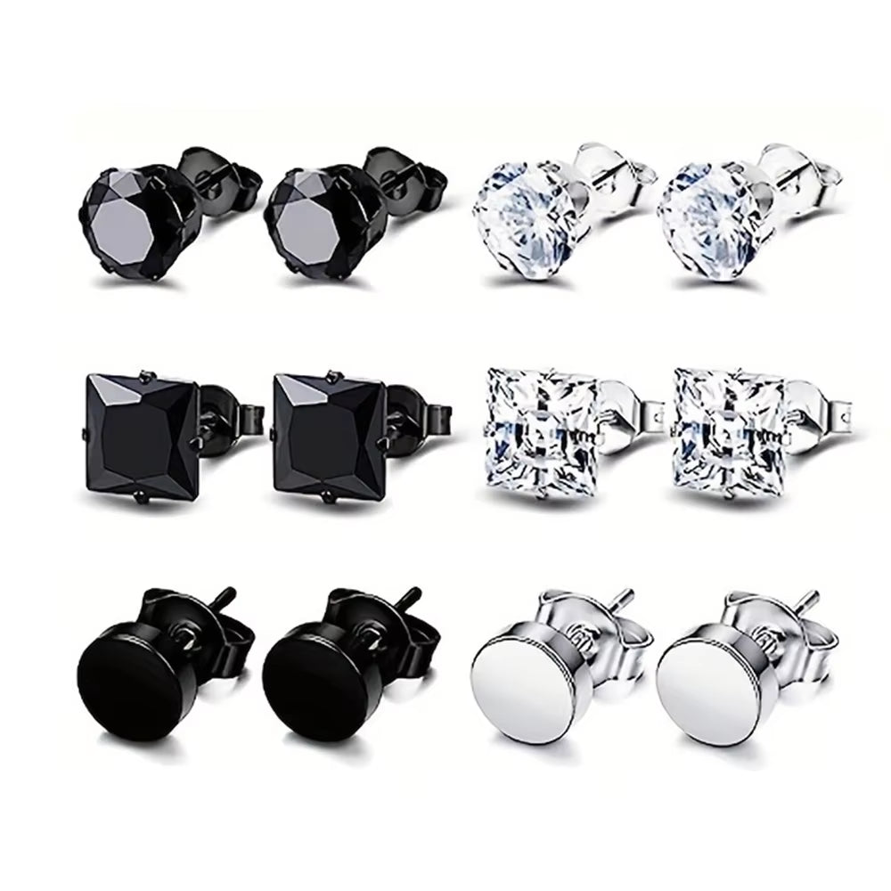 14 Pairs Earrings for Men, Black Earrings Mens Earrings, Stainless Steel Stud Earrings for Women Huggie Hoop Earrings Set