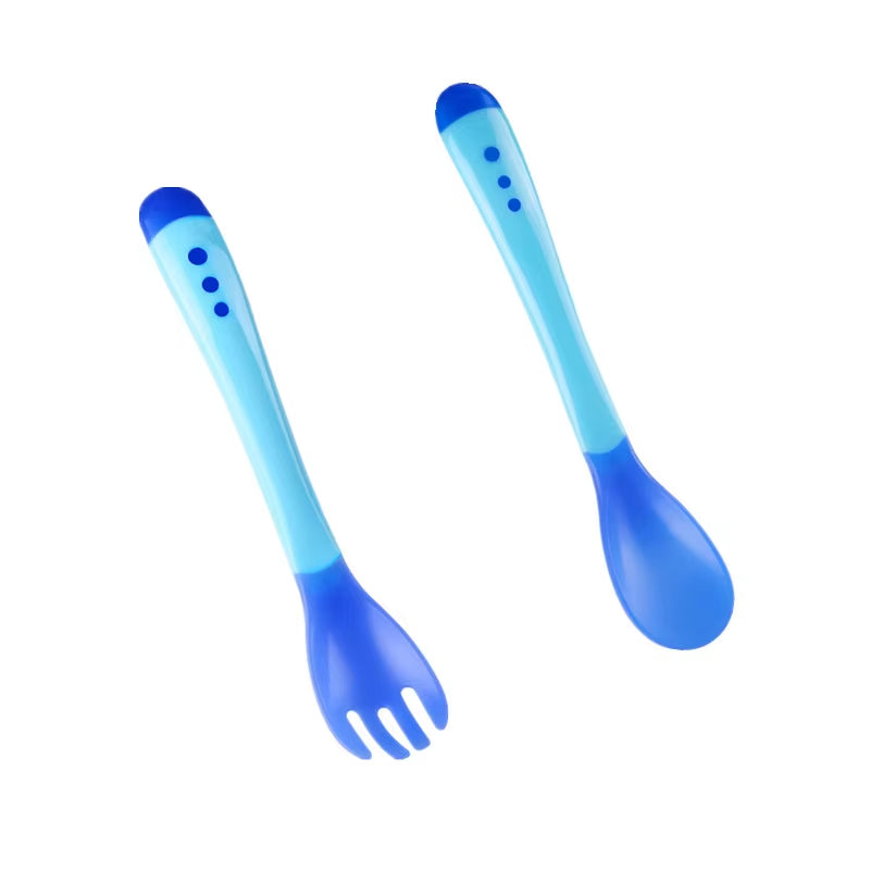 2Pcs/Set Temperature Sensing Spoon Fork for Baby Safety Feeding 0~2 Years Old Child Dining Spoon Tableware Tongue anti Scald