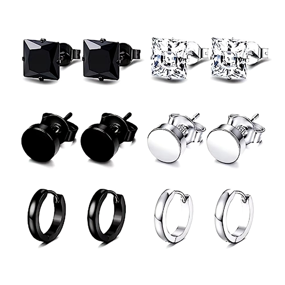 14 Pairs Earrings for Men, Black Earrings Mens Earrings, Stainless Steel Stud Earrings for Women Huggie Hoop Earrings Set