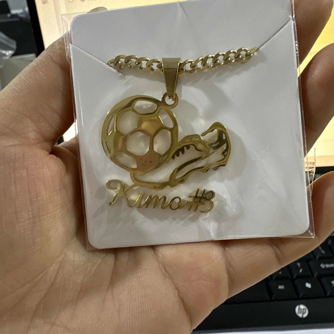 Custom Cuban Chain Playing Football Name Necklace Women Men Kid Popular Sport Jewelry Stainless Steel Soccer Nameplate Necklace