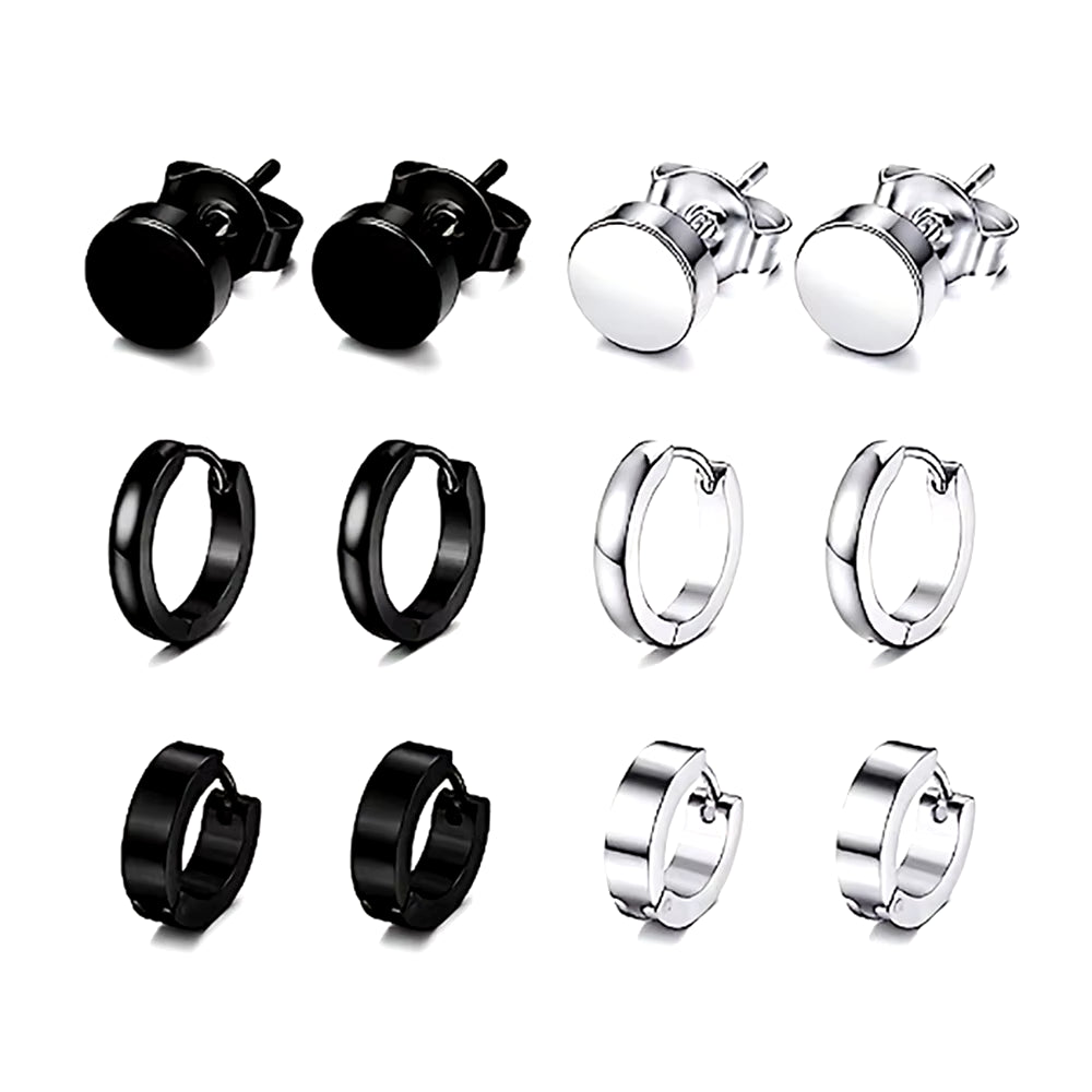 14 Pairs Earrings for Men, Black Earrings Mens Earrings, Stainless Steel Stud Earrings for Women Huggie Hoop Earrings Set