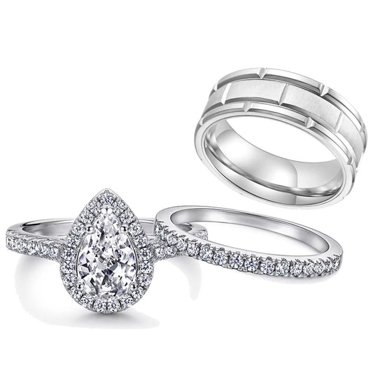 Matching Rings Couple Rings 10Kt White Gold Plated CZ Wedding Ring Set for Women