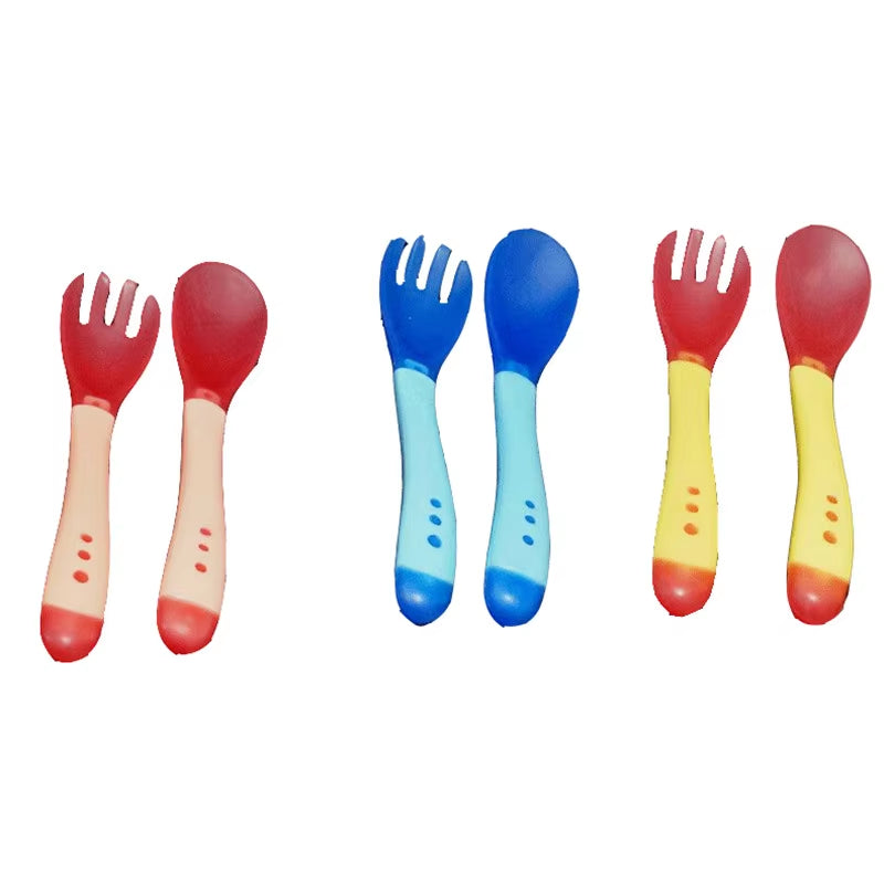 2Pcs/Set Temperature Sensing Spoon Fork for Baby Safety Feeding 0~2 Years Old Child Dining Spoon Tableware Tongue anti Scald