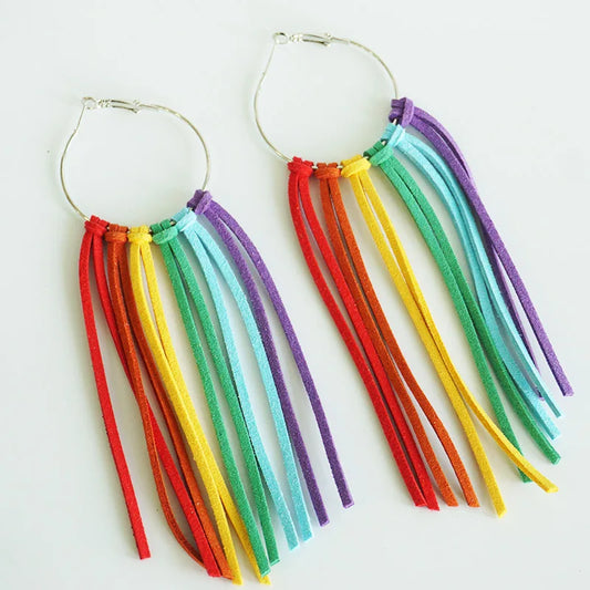 New Rainbow Pride Month Earrings LGBT Festival Parade Shining Heart-Shaped Love Acrylic Colorful Tassel Earrings