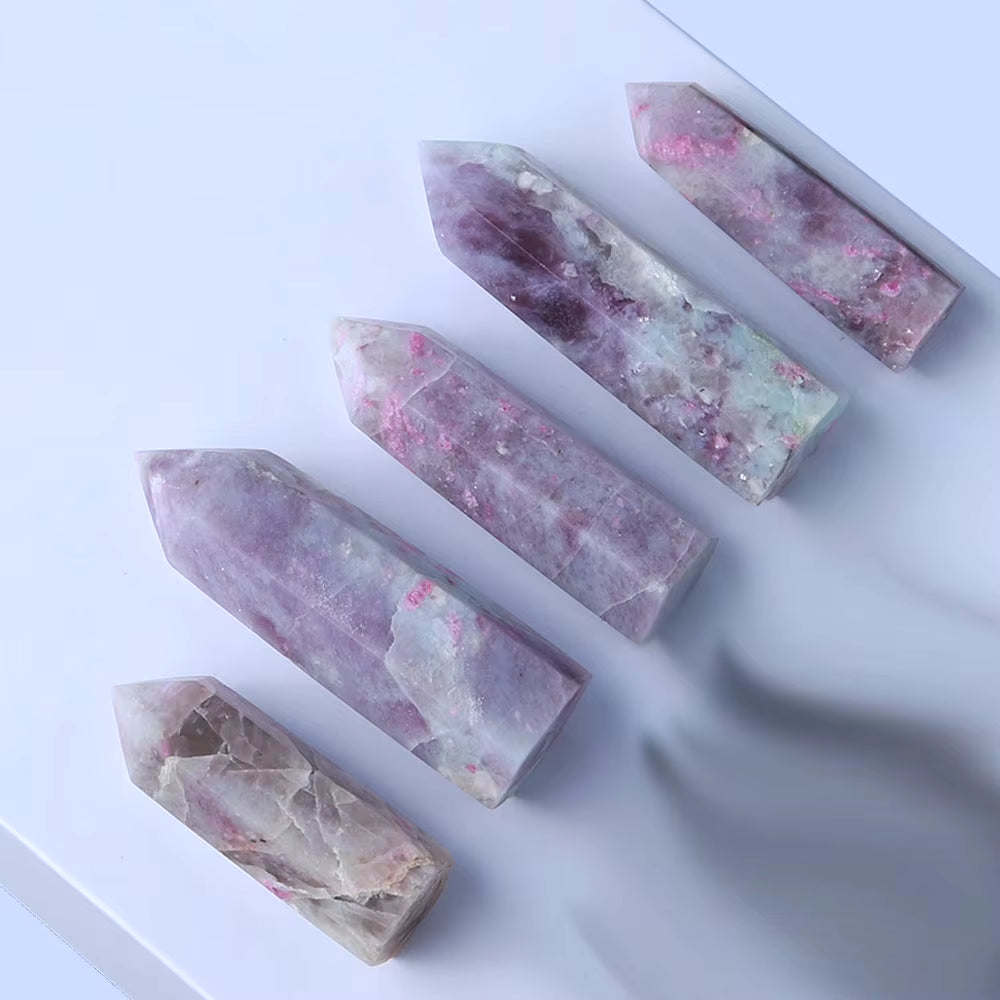 5-8Cm Natural Quartz Tower Tourmaline of Plum Blossom Crystal Point Energy Gemstone Reiki DIY Gift