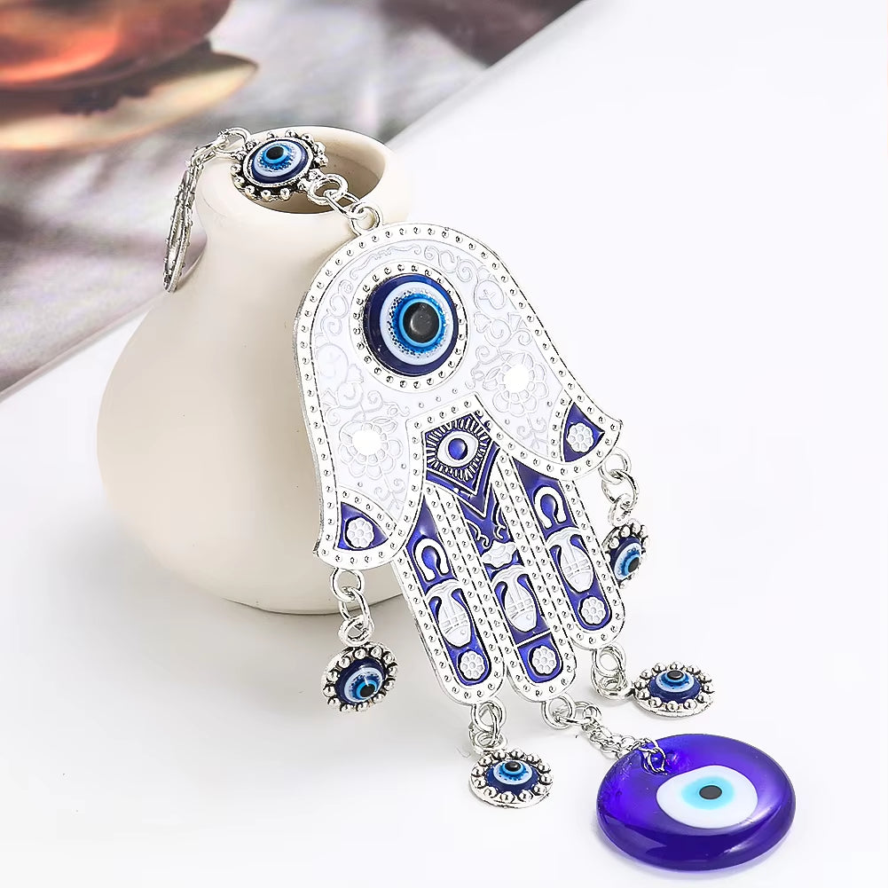 1PC Turkish Blue Eyes Metal Fatima Hand Pendant Home Decoration Accessories Room Decor Aesthetic Mascot Feng Shui Amulet