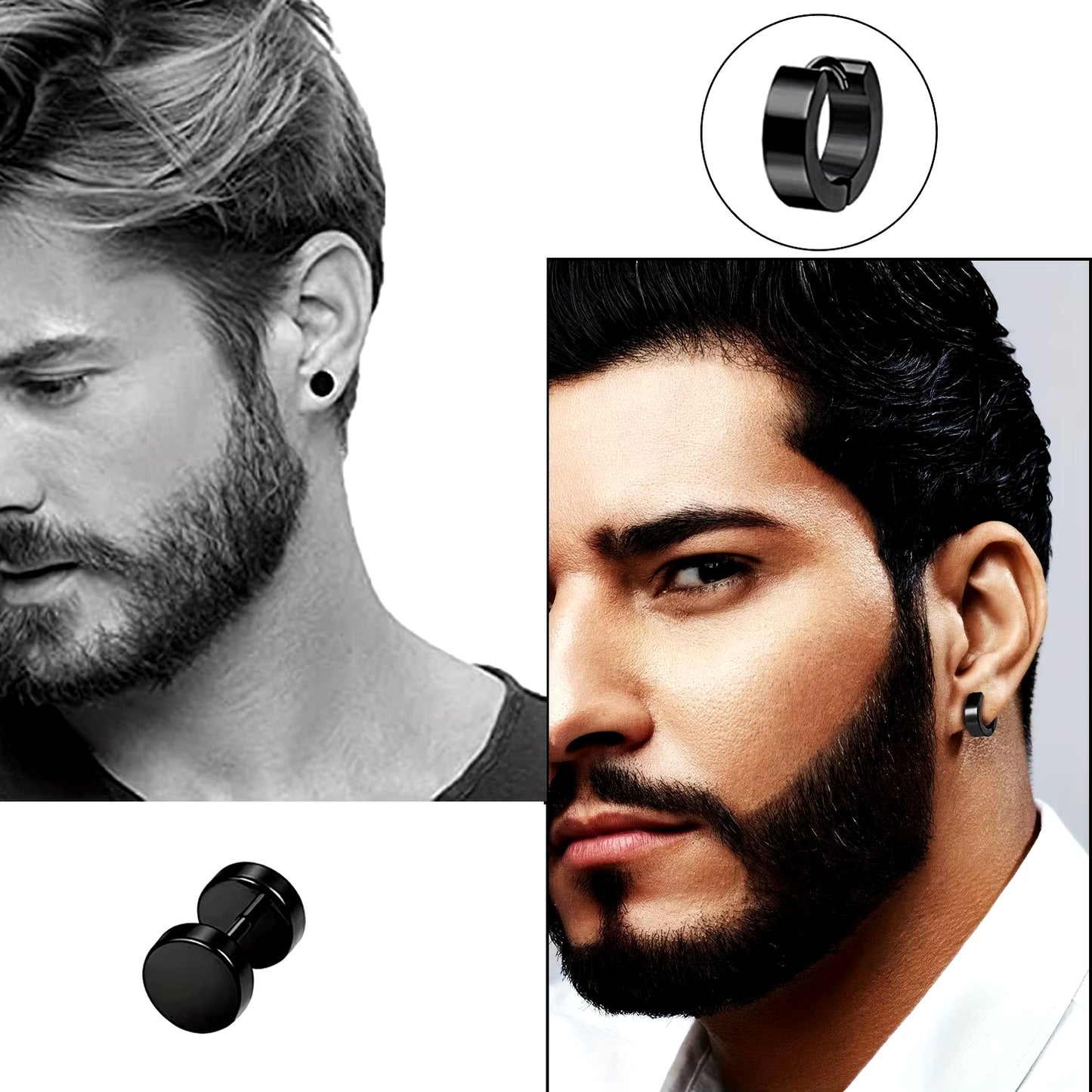 14 Pairs Earrings for Men, Black Earrings Mens Earrings, Stainless Steel Stud Earrings for Women Huggie Hoop Earrings Set