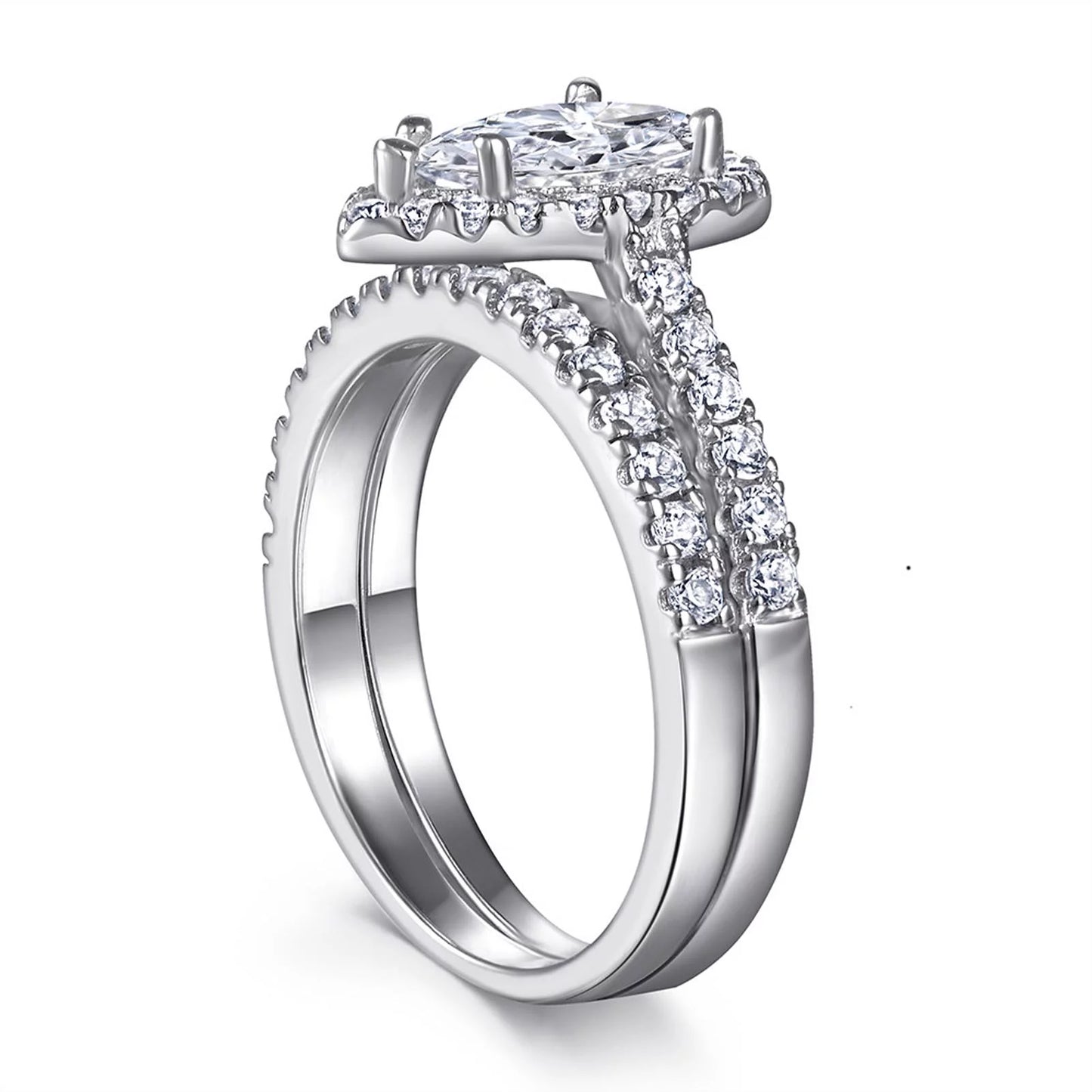 Matching Rings Couple Rings 10Kt White Gold Plated CZ Wedding Ring Set for Women