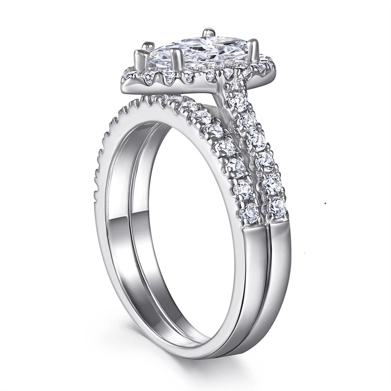Matching Rings Couple Rings 10Kt White Gold Plated CZ Wedding Ring Set for Women