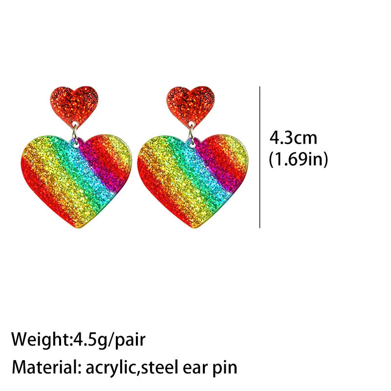 New Rainbow Pride Month Earrings LGBT Festival Parade Shining Heart-Shaped Love Acrylic Colorful Tassel Earrings