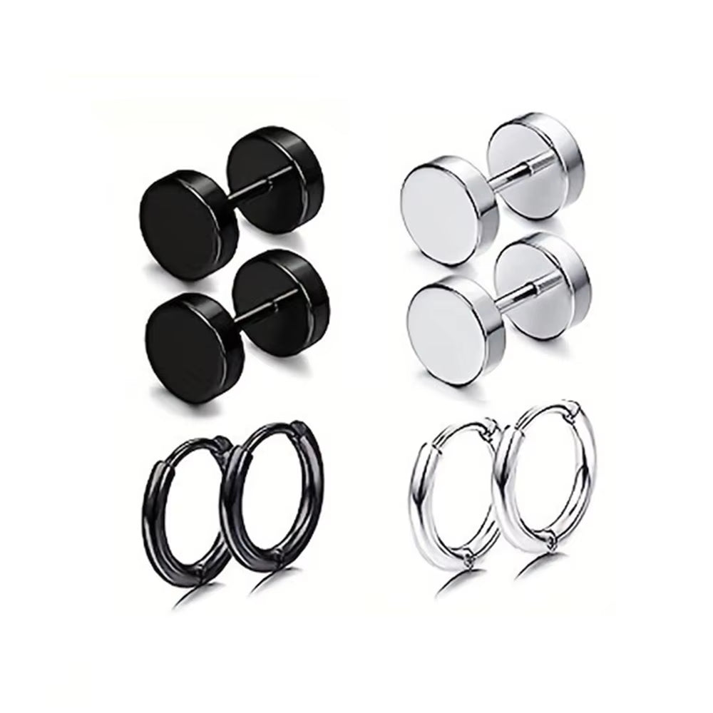 14 Pairs Earrings for Men, Black Earrings Mens Earrings, Stainless Steel Stud Earrings for Women Huggie Hoop Earrings Set