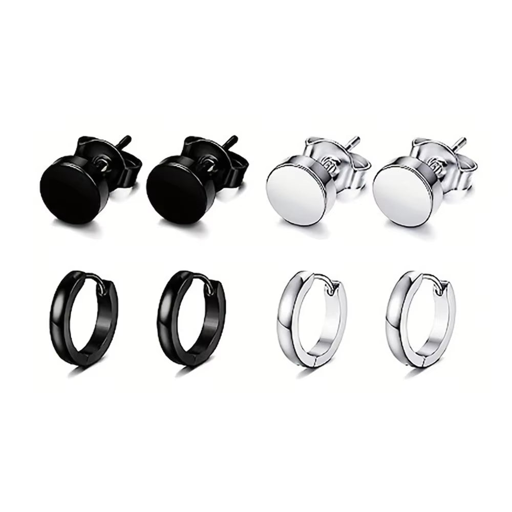 14 Pairs Earrings for Men, Black Earrings Mens Earrings, Stainless Steel Stud Earrings for Women Huggie Hoop Earrings Set