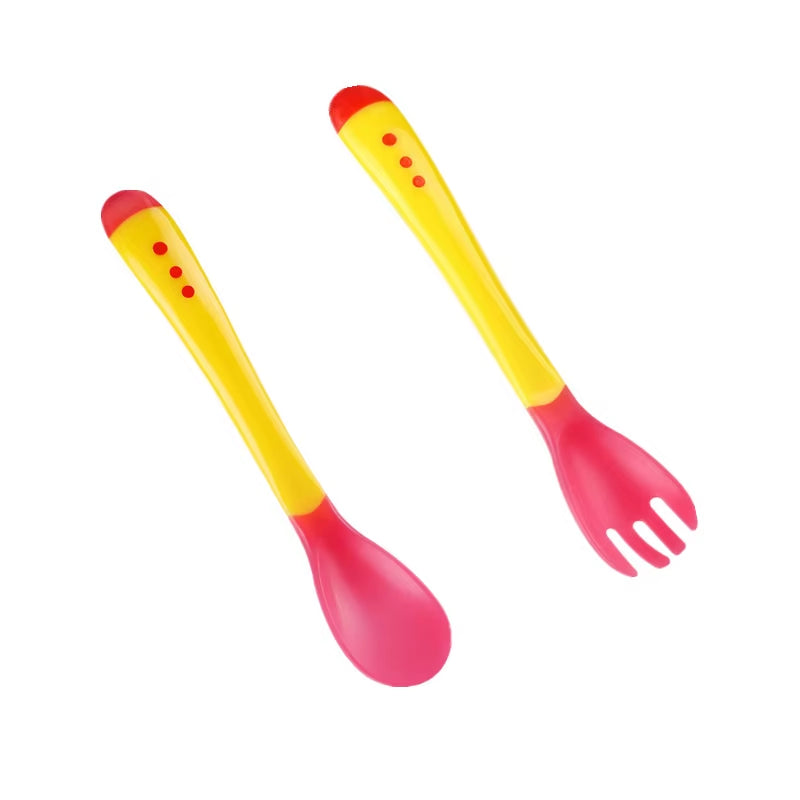 2Pcs/Set Temperature Sensing Spoon Fork for Baby Safety Feeding 0~2 Years Old Child Dining Spoon Tableware Tongue anti Scald