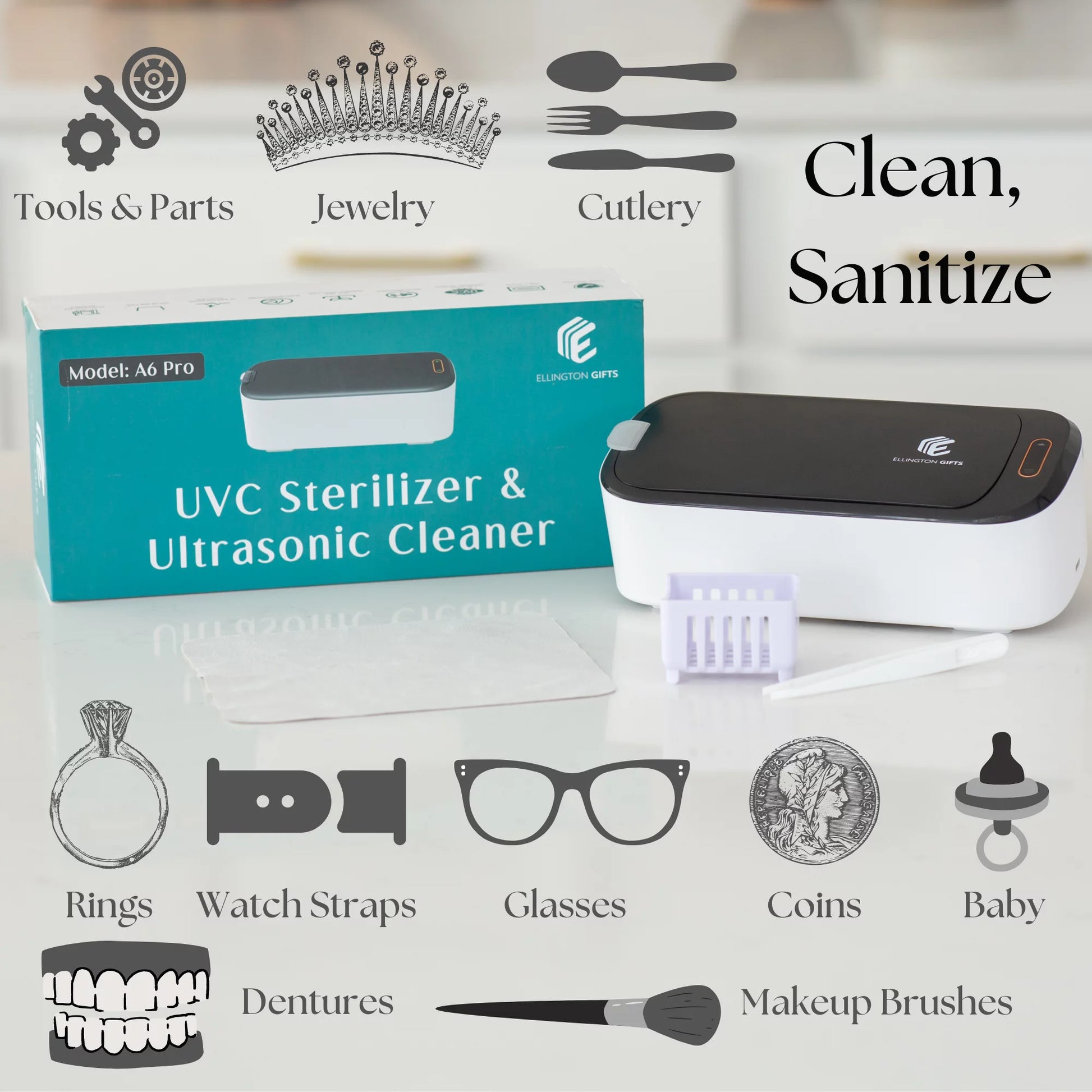 Ultrasonic Cleaner Set, 46Khz Portable Ultrasonic Jewelry Cleaner, 18Oz Clean Pod Glasses Cleaner Machine Cleaning Sets, Sonic Cleaner for Silver Jewelry Necklace Glasses Watch Denture Bracelets