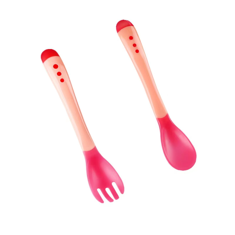 2Pcs/Set Temperature Sensing Spoon Fork for Baby Safety Feeding 0~2 Years Old Child Dining Spoon Tableware Tongue anti Scald