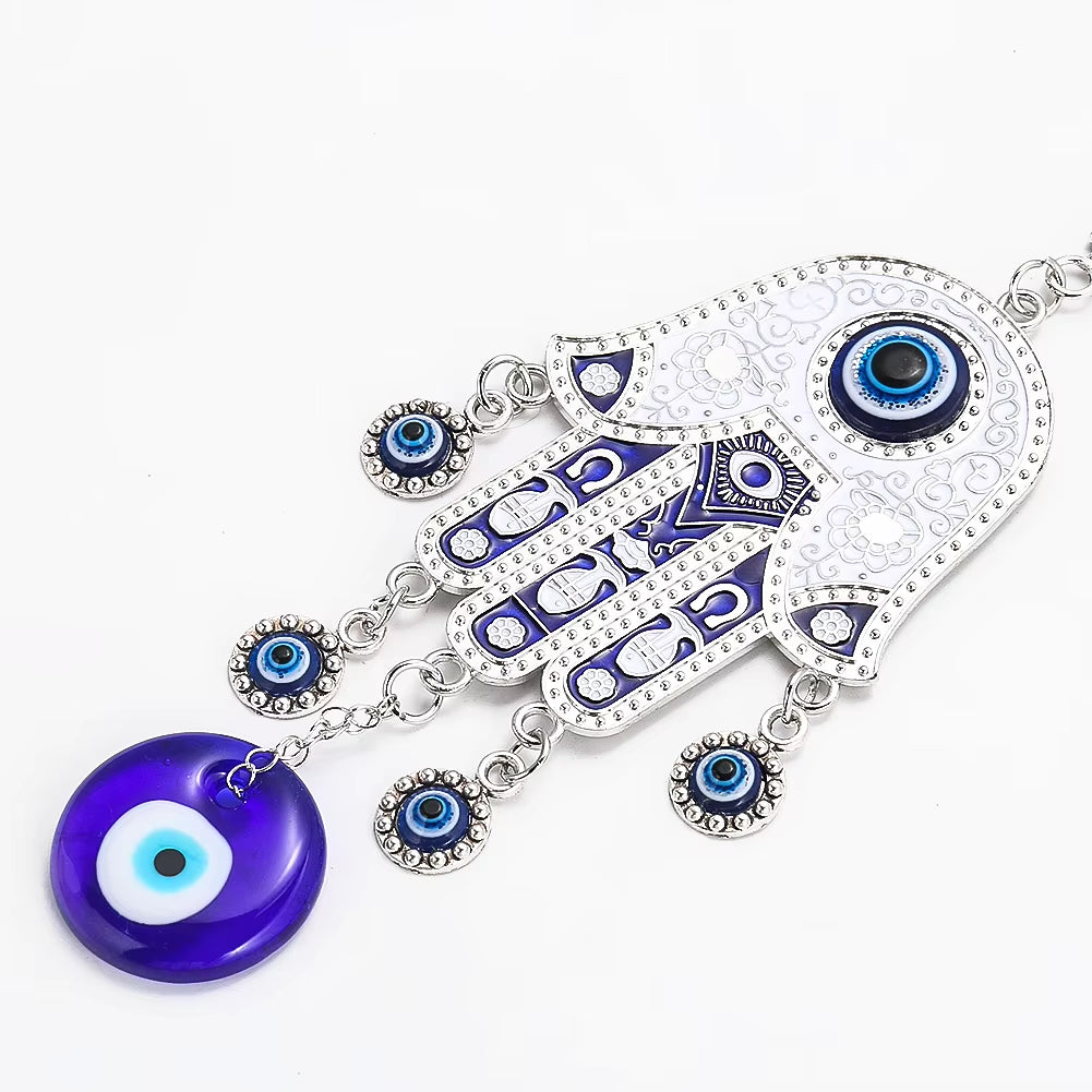 1PC Turkish Blue Eyes Metal Fatima Hand Pendant Home Decoration Accessories Room Decor Aesthetic Mascot Feng Shui Amulet