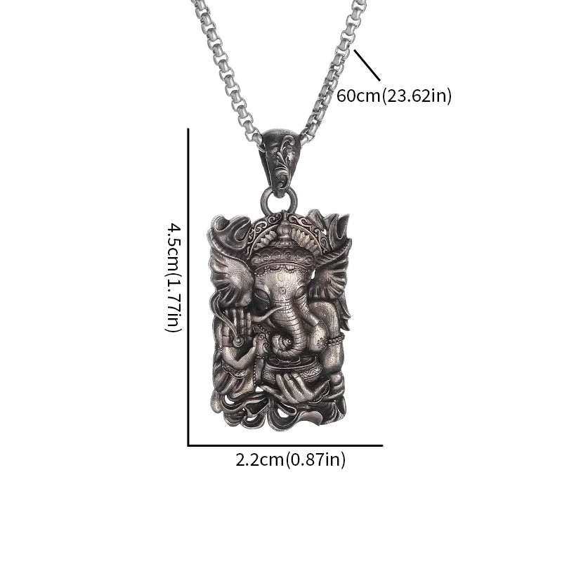 Retro Fashion Indian Ganesha Long Nose Card Pendant Necklace Men'S Fashion Wisdom Good Luck God Jewelry Accessories