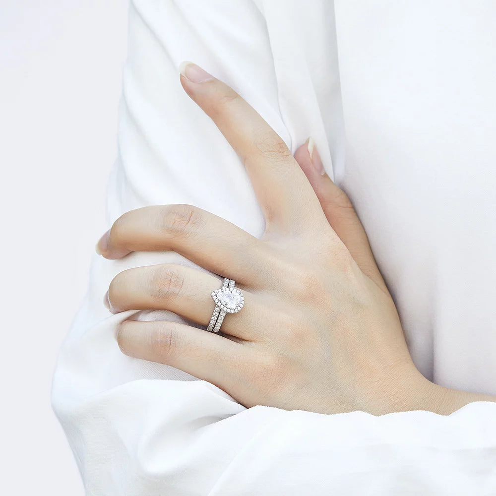 Matching Rings Couple Rings 10Kt White Gold Plated CZ Wedding Ring Set for Women