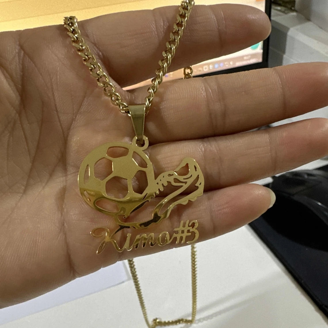 Custom Cuban Chain Playing Football Name Necklace Women Men Kid Popular Sport Jewelry Stainless Steel Soccer Nameplate Necklace