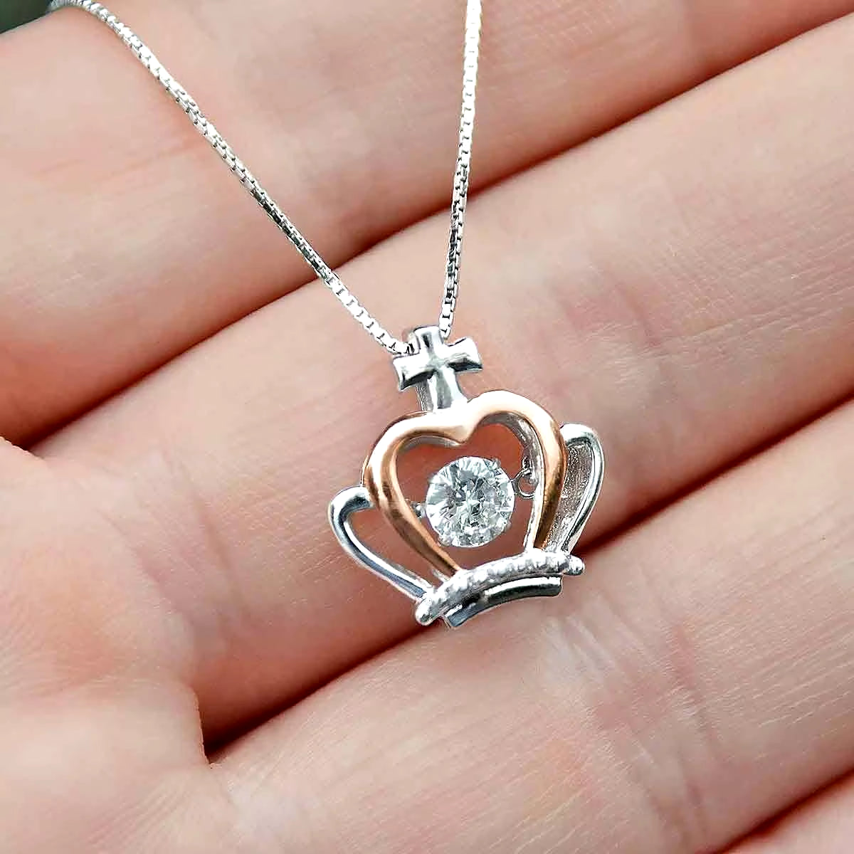 Trendy Creative Elegant Crown Pendant Necklace Decorative Accessories Holiday Gift for Mom with Gift Box Card